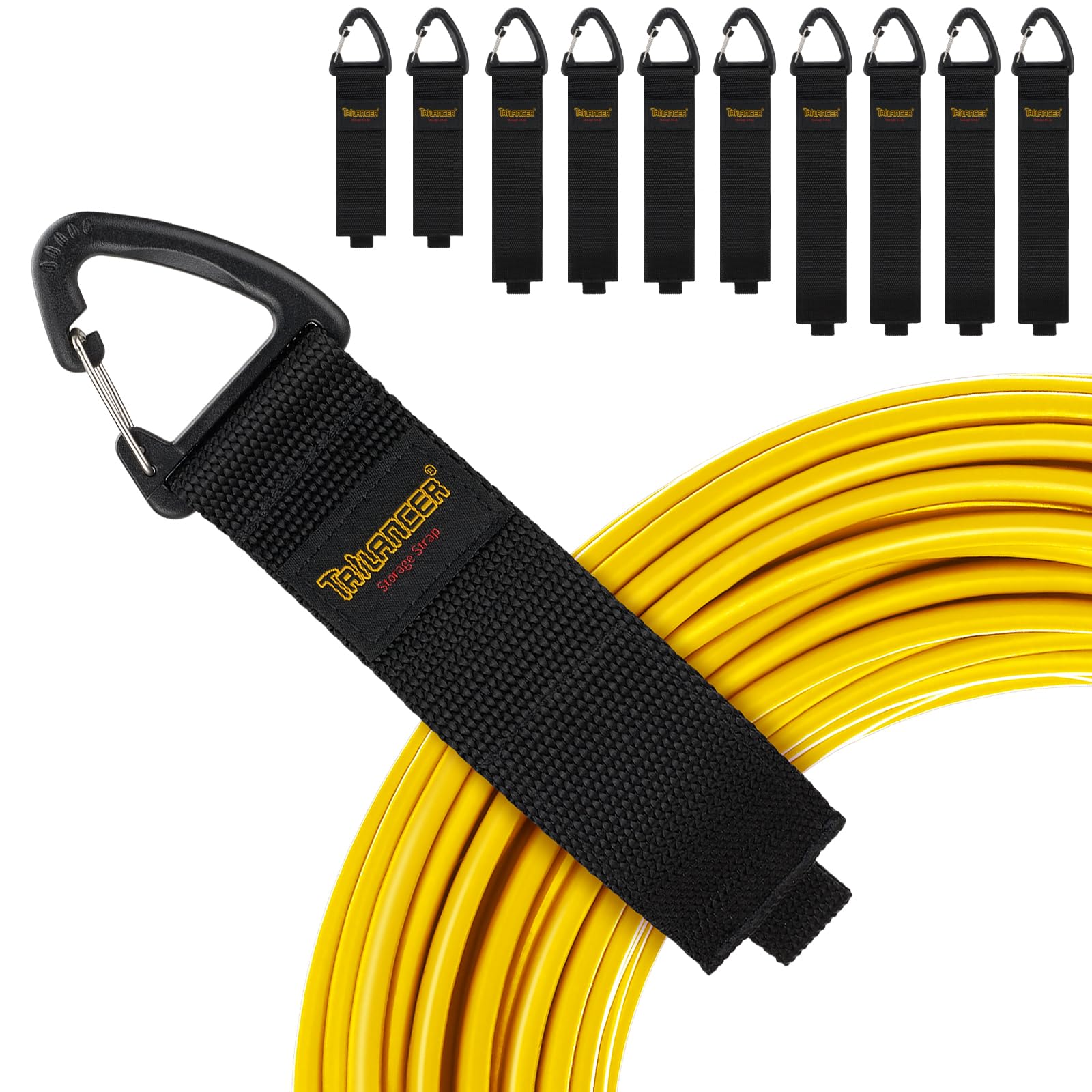 Kabelhängare och Kabelorganiserare(10pack),Trilancer Kardborre Rem, Sladdupphängning med Karbinhake att Hänga Väggar för Kablar,Sladdar,Rep,Slangar,Organisation för Hem,Garage eller Verkstad(2S,4M,4L)