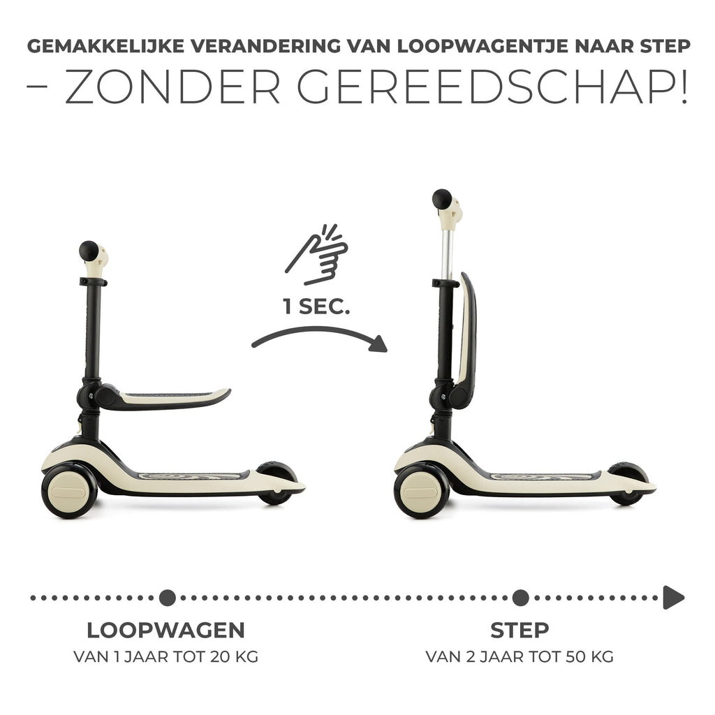 Kinderkraft HALLEY, Sparkcykel 2-i-1, Skoter, Barnskoter, Löpcykel, Trehjulg, Kickbike, Höjdjusterbar, LED Hjul, Modern, Från 2 år till 50 kg, Vit