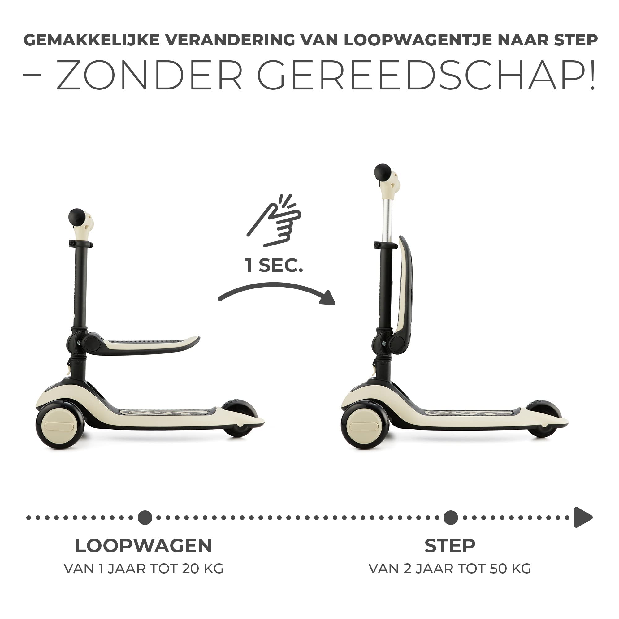 Kinderkraft HALLEY, Sparkcykel 2-i-1, Skoter, Barnskoter, Löpcykel, Trehjulg, Kickbike, Höjdjusterbar, LED Hjul, Modern, Från 2 år till 50 kg, Vit
