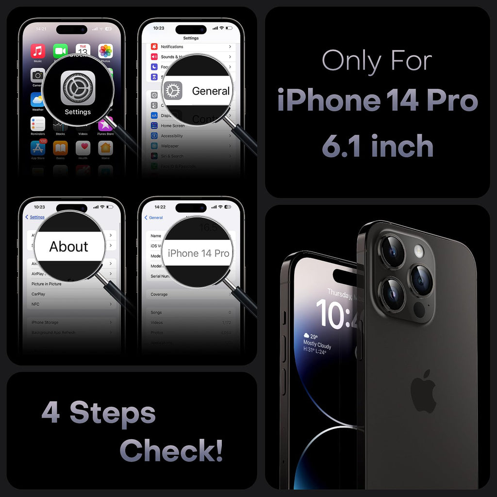 TOCOL Skal för iPhone 14 Pro, Kameraskydd, Integrerad Magnetring, Kompatibel med Magsafe, Fallskydd, Genomskinlig Matt Baksida, Svart Titan