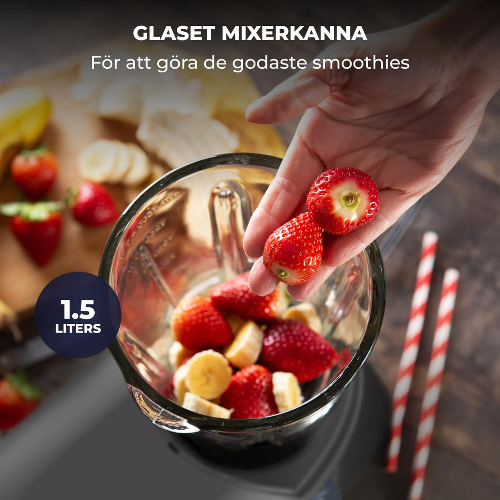 6 in 1 Matberedare – 2000W – Med Köttkvarn, 1,5L Blender,Grönsaksskärare och Extra Tillbehör – Köksmaskin med Mixerskål 6.2L, Omrörarkrok, Degkrok, Visp och Stänkskydd (Antracit)