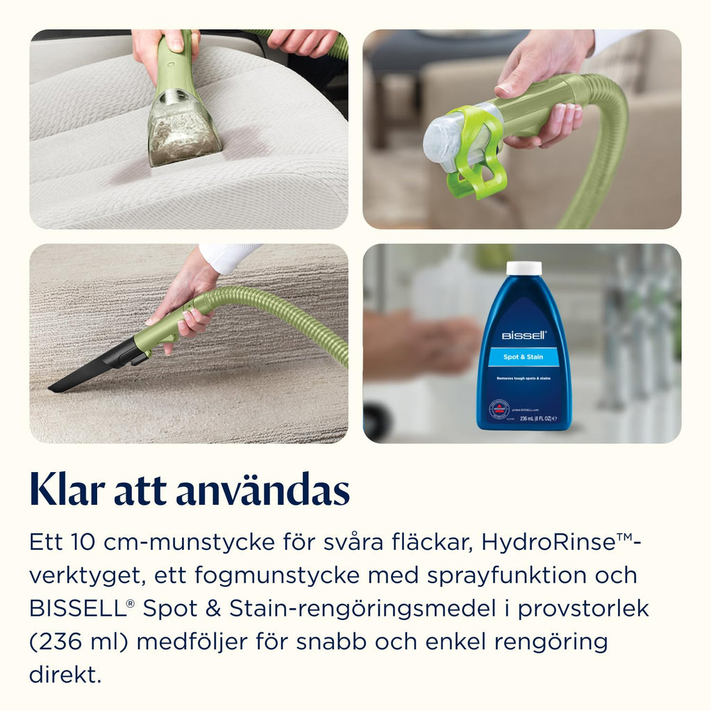 BISSELL Little Green, Dammsugare Tvätta Mattor, Mattvätt för Dagliga Fläckar och Smuts, Kraftfull Klädseltvätt, Våtdammsugare för Mattor, Bilar, Soffor, Madrasser och Mer, Kraftfull 340W Motor, 4098N