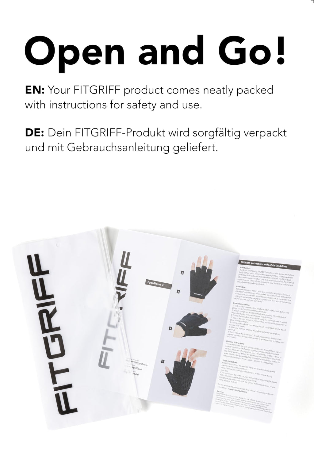 Fitgriff Träningshandskar (vadderade) för män och kvinnor – fingerlösa gymhandskar för tyngdlyftning, träning, fullständigt skydd för handflatan