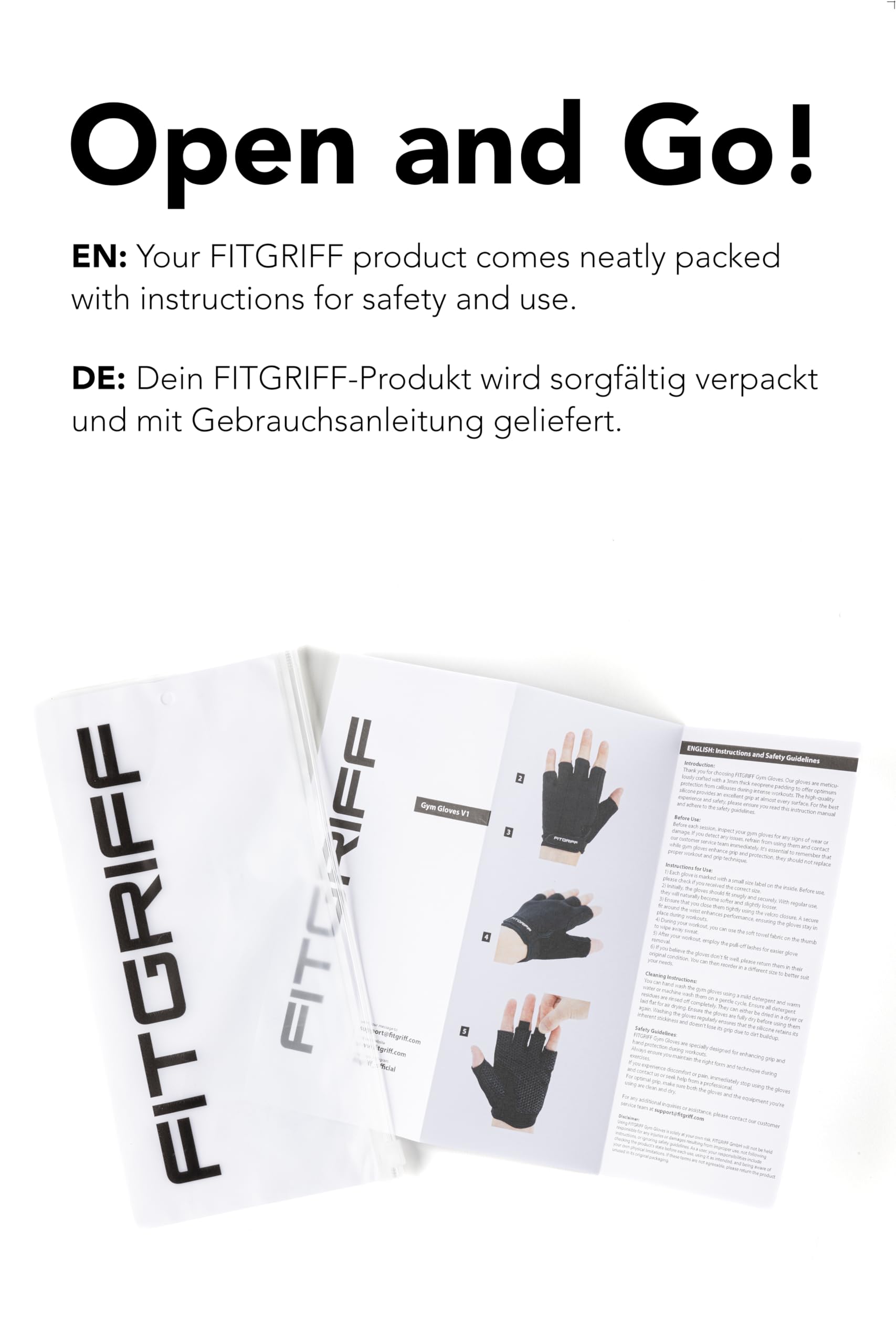 Fitgriff Träningshandskar (vadderade) för män och kvinnor – fingerlösa gymhandskar för tyngdlyftning, träning, fullständigt skydd för handflatan