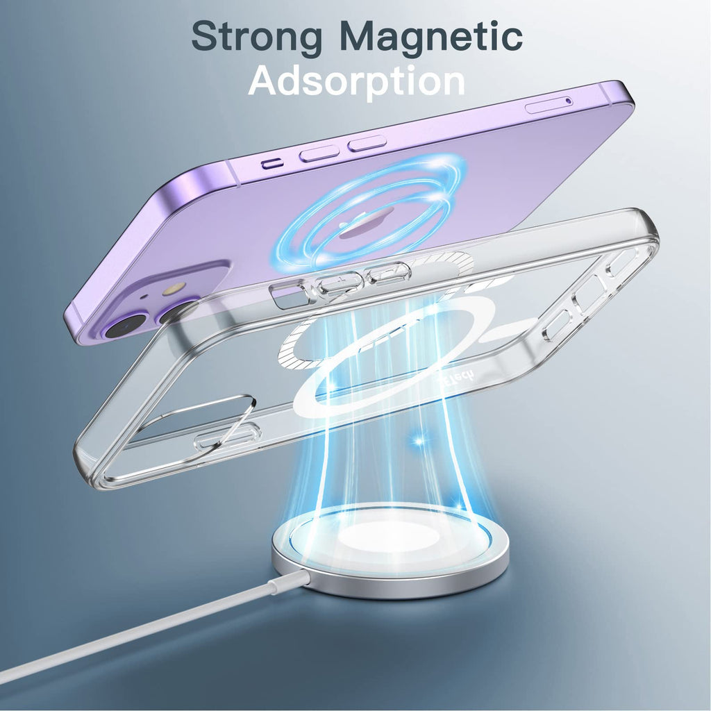 JETech Magnetisk Skal för iPhone 12/12 Pro 6,1 Tum Kompatibel med MagSafe Trådlös Laddning, Stötskyddad Case, Repfri Transparent Tillbaka (Klar)