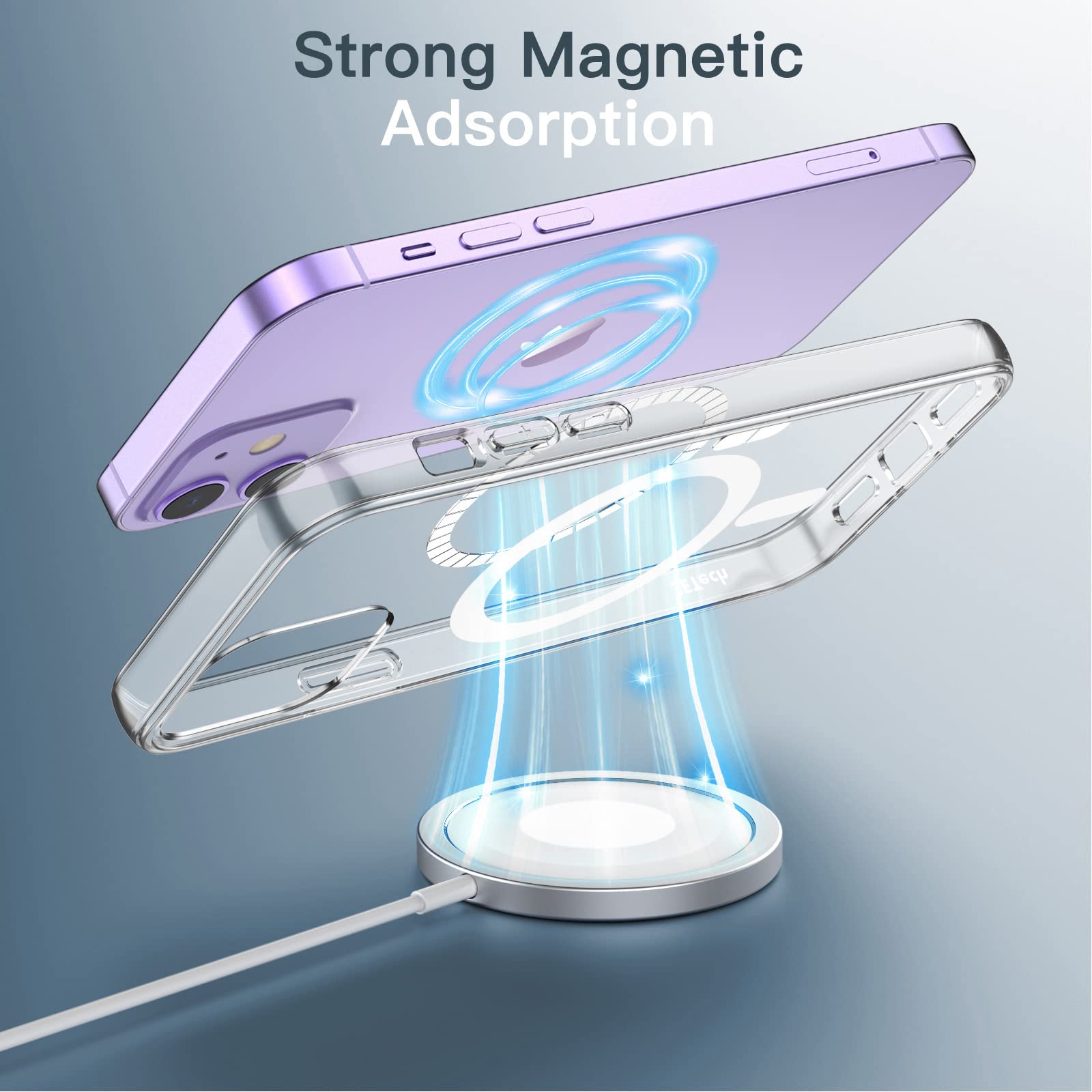 JETech Magnetisk Skal för iPhone 12/12 Pro 6,1 Tum Kompatibel med MagSafe Trådlös Laddning, Stötskyddad Case, Repfri Transparent Tillbaka (Klar)