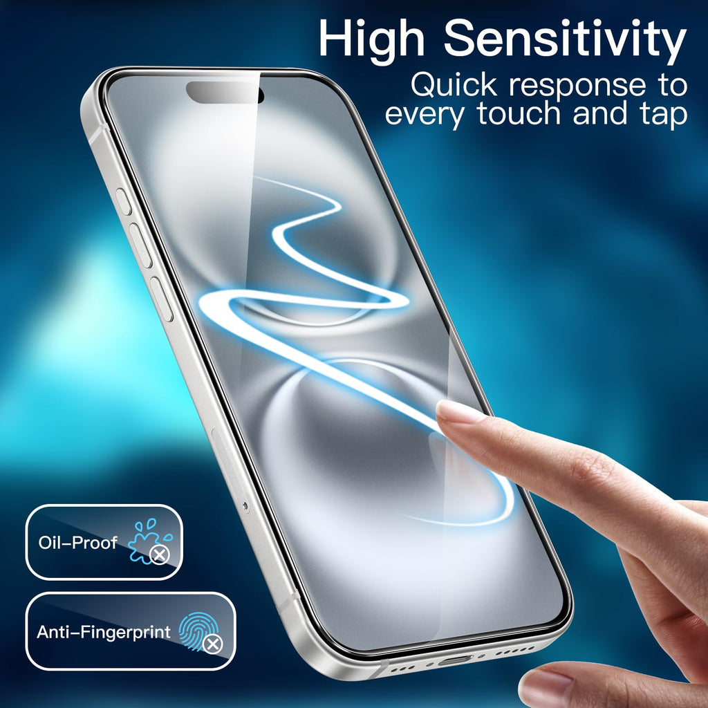 JETech Skärmskydd för iPhone 16 6,1-Tum, Härdat Glasfilm med Enkelt Installationsverktyg, Fodral-Vänligt, HD Klar, 3-Pack