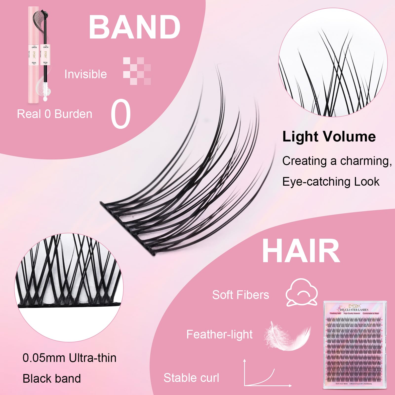 EMEDA Naturliga klusterfransar Manga 10mm 11mm 12mm 13mm mix DIY individuella fransförlängningar Mjuka och tunna klusterögonfransar med band Anime naturliga lösfransar (EME134 mix)