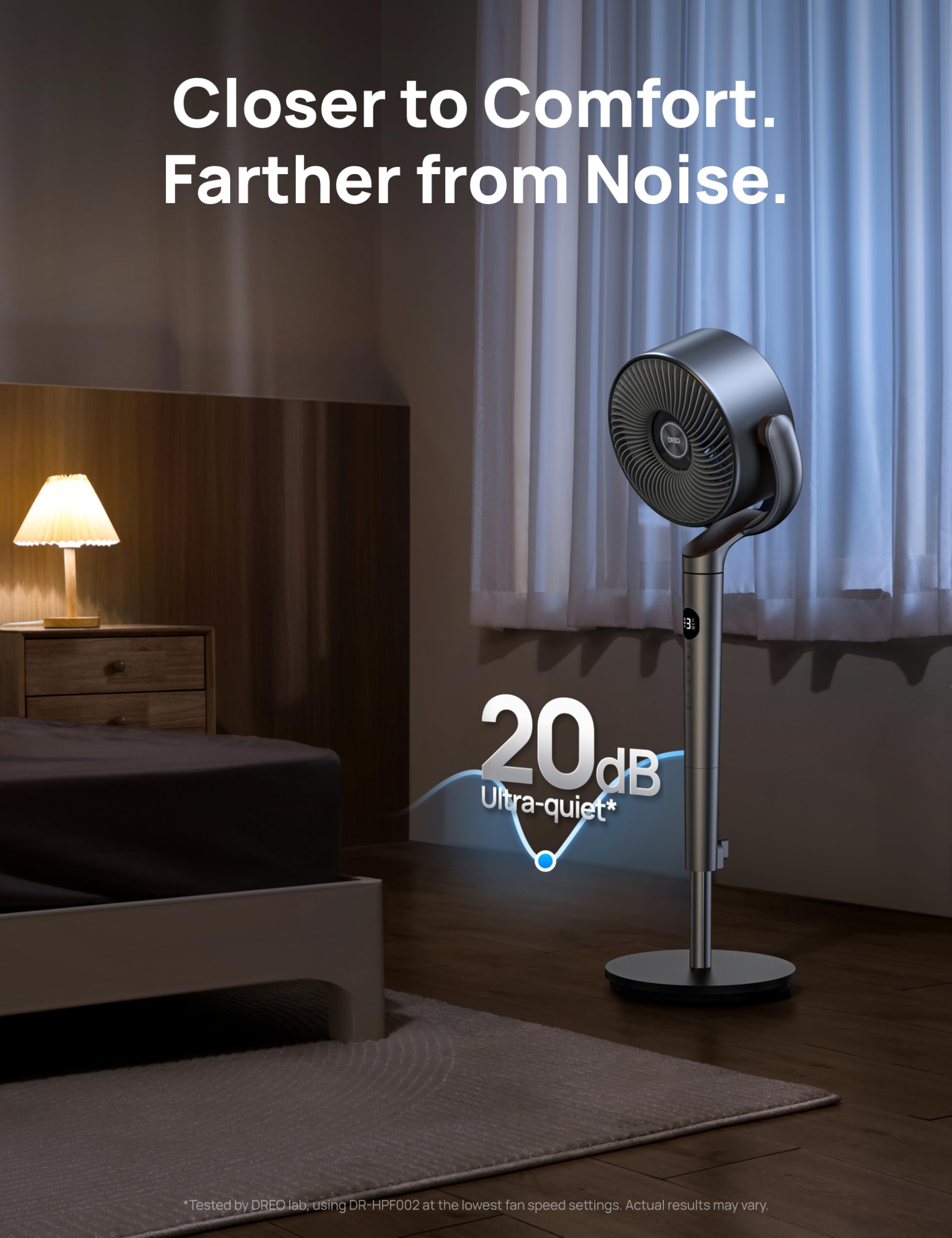 Dreo 23dB stillastående ventilator, 120°+120° omnidirektionell oscillerende ventilator, 24 m vindstång, 1200 m³/h luchtvolume, tysta stående fans, 102 cm hoogte, 3 modi, 8 snelheden, PolyFan 502