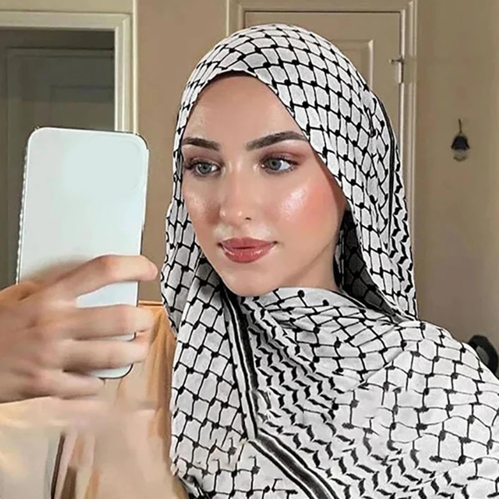 Palestina sjal arabisk keffiyeh, Palestina Keffiyeh, Palestina hijab halsduk för kvinnor, ventilerande arabiska palestina huvuddukar, chiffonghalsduk Palestine Keffiyeh, muslimskt tryckt