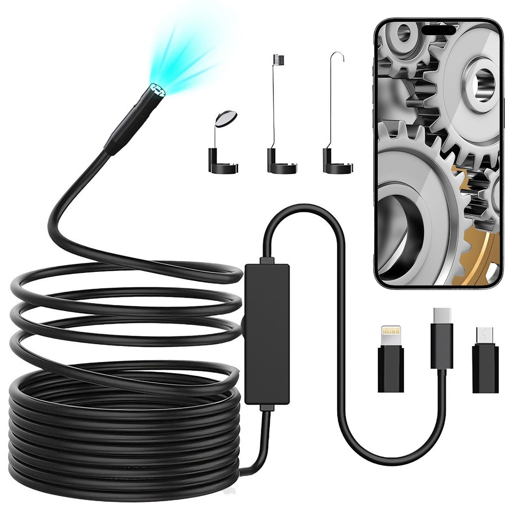 Endoskopkamera med ljus, 1920 HD-rörkamera med 8 LED-lampor, Inget Wi-Fi Krävs, Vattentät IP67-endoskopkamera för Android- och iOS-telefoner och Surfplattor (5 m)