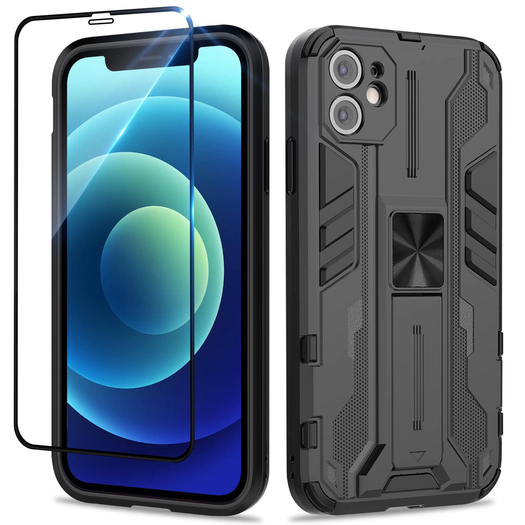 Skal för iPhone 12 med skärmskydd, standardfodral stativfunktion Shockproof Case