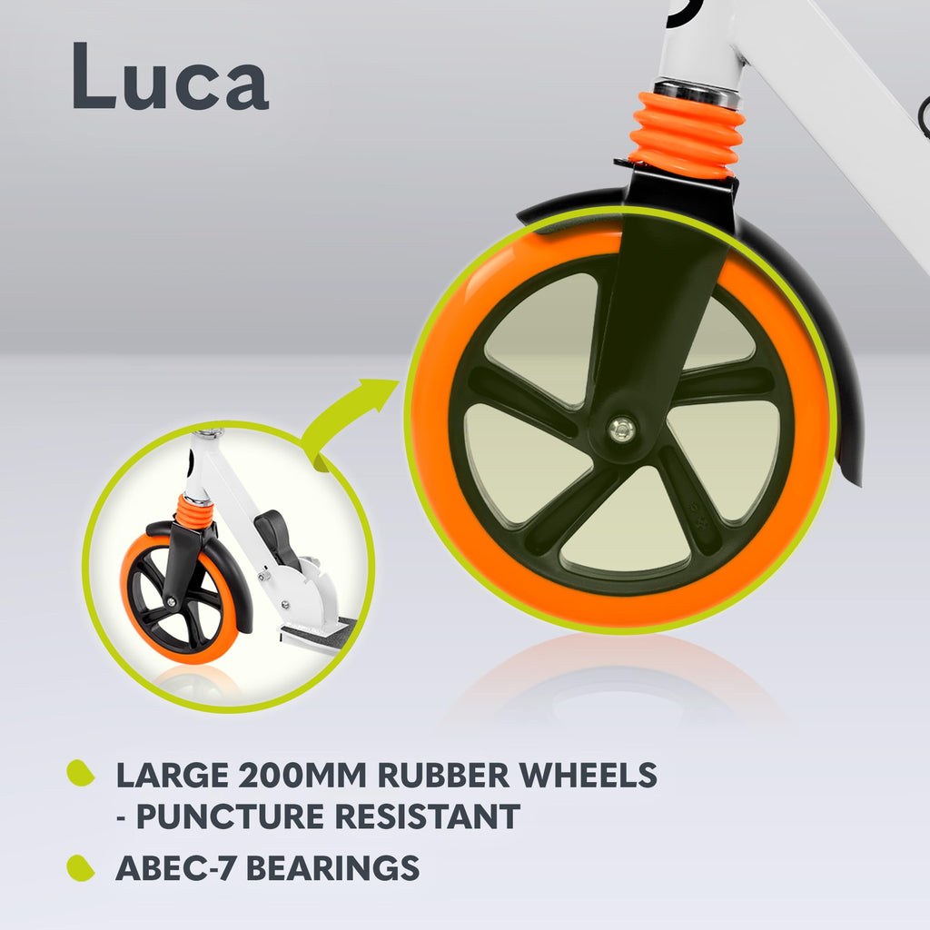 LIONELO Luca Hopfällbar Sparkcykel för Barn (5+), Ungdom & Vuxen, Lätt Aluminium 4,1 kg, Stora 200 mm PU-hjul, ABEC-7-lager, ShockResist dämpare, upp till 100 kg, Justerbart Styre, Fotbroms & Sidostöd
