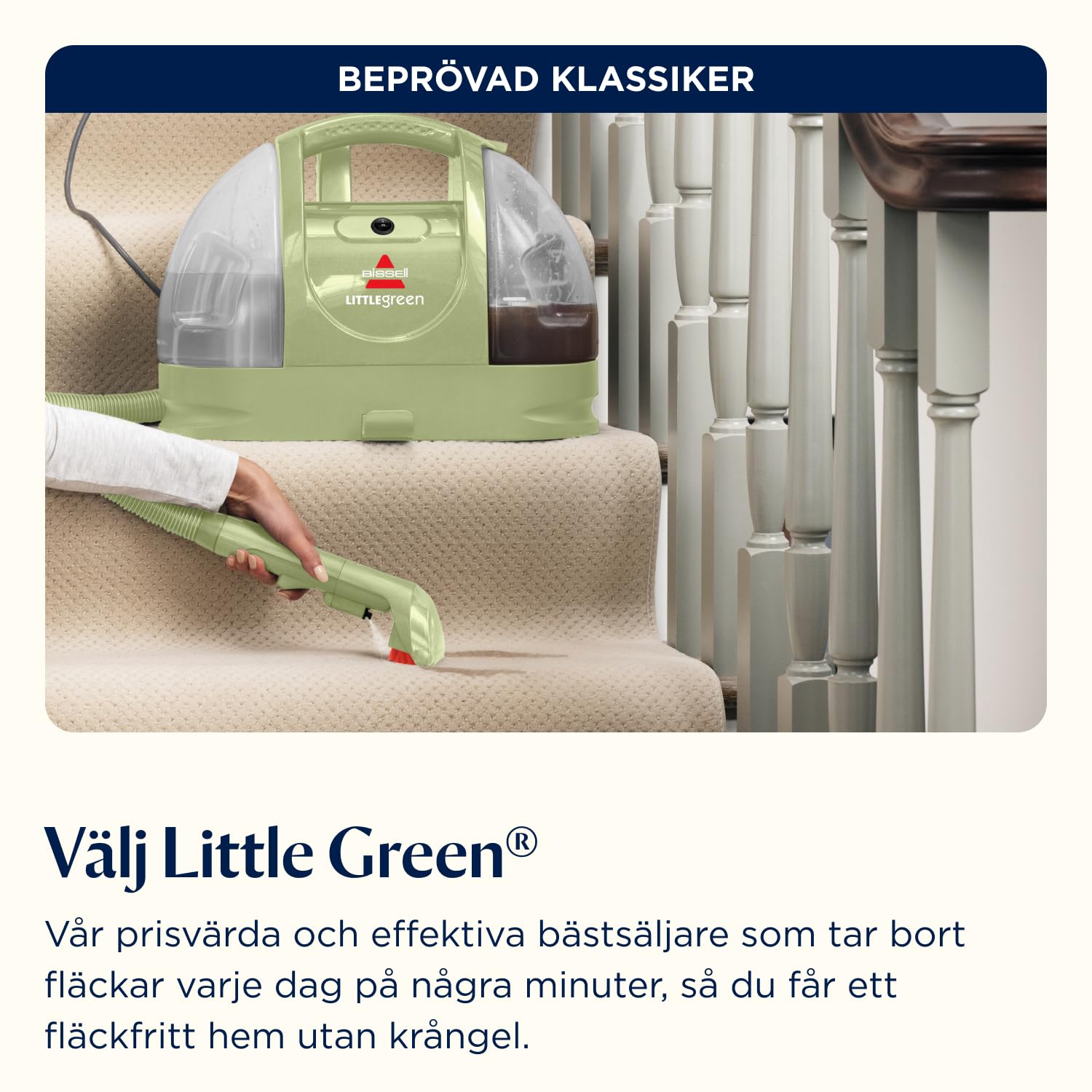 BISSELL Little Green, Dammsugare Tvätta Mattor, Mattvätt för Dagliga Fläckar och Smuts, Kraftfull Klädseltvätt, Våtdammsugare för Mattor, Bilar, Soffor, Madrasser och Mer, Kraftfull 340W Motor, 4098N