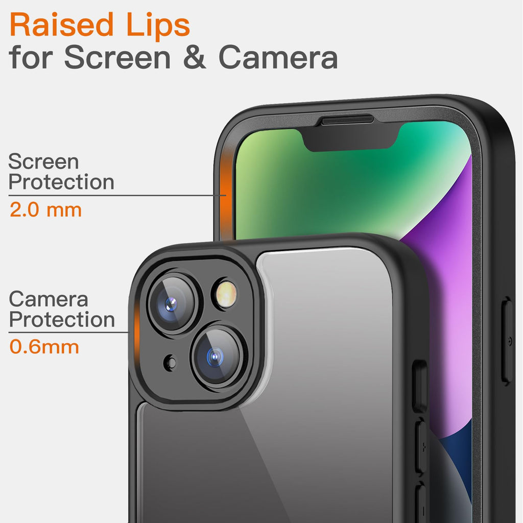 JETech Fodral för iPhone 14 6,1-Tum med Inbyggt Härdat Glas Skärmskydd, Kamera Fullständig Rundstrålande Skydd, Stötsäkert Bumper Mobilskal Genomskinlig Baksida, HD Film (Svart)