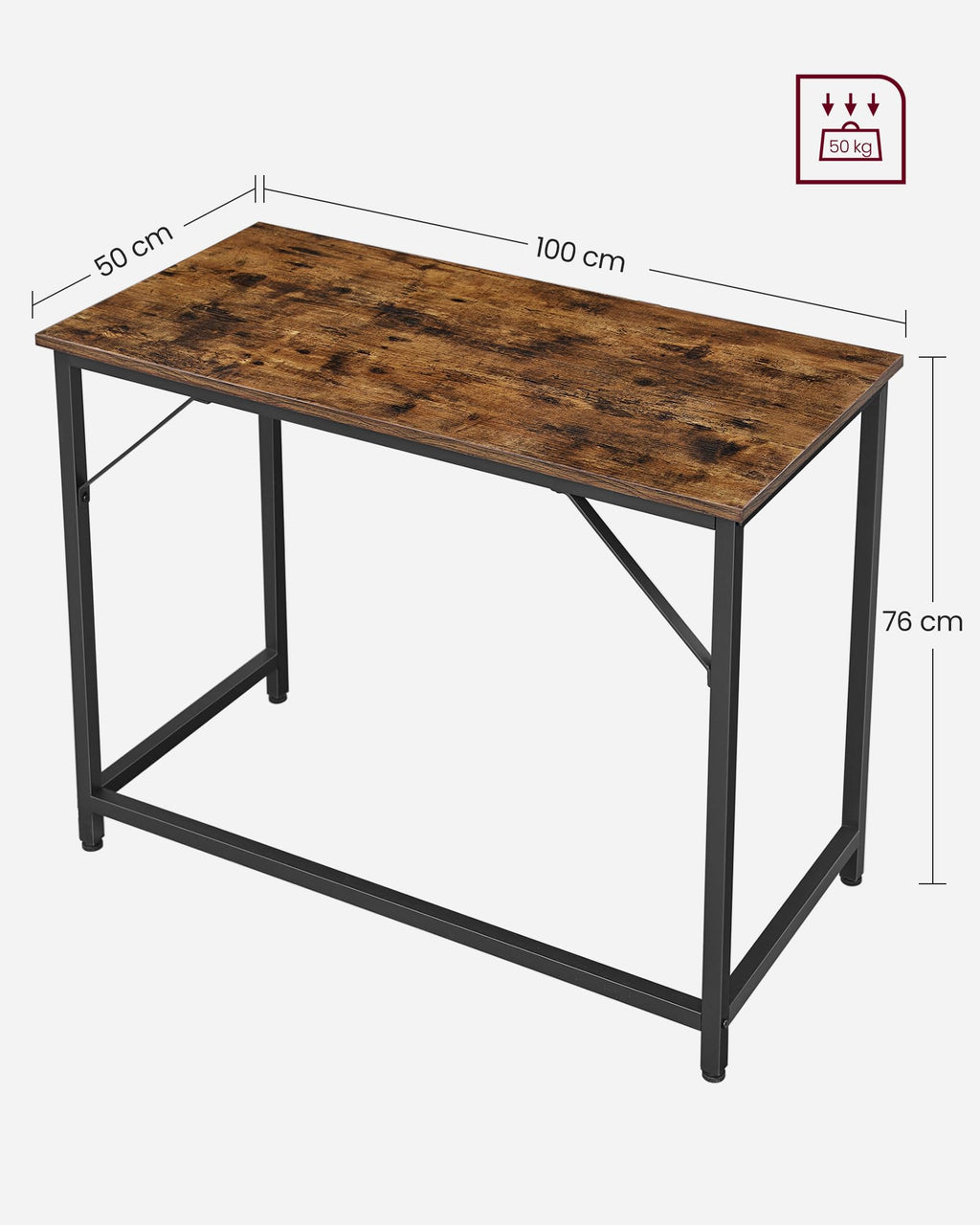 VASAGLE Datorskrivbord, skrivbord, litet kontorsbord, 100 x 50 x 75 cm, studie, hemmakontor, enkel montering, stål, industriell design, rustik brun och svart LWD41X