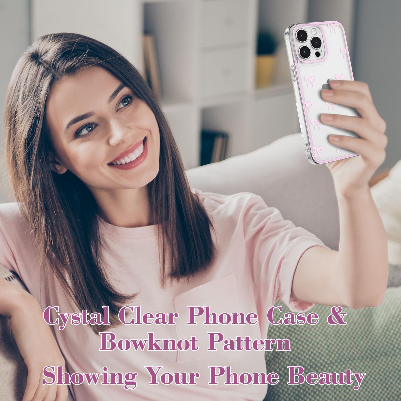 Eyzutak Fodral för iPhone 13 Pro Max, klart, sött rosettmönster, estetiskt transparent telefonskal, upphöjt kameraskydd, elegant, tunt, mjukt, hållbart, skyddande TPU-skal, för kvinnor, flickor, rosa