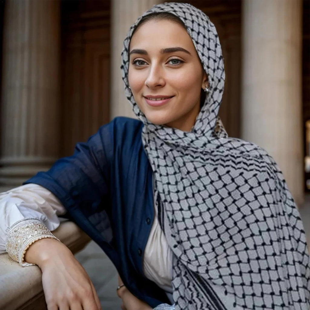 Palestina sjal arabisk keffiyeh, Palestina Keffiyeh, Palestina hijab halsduk för kvinnor, ventilerande arabiska palestina huvuddukar, chiffonghalsduk Palestine Keffiyeh, muslimskt tryckt