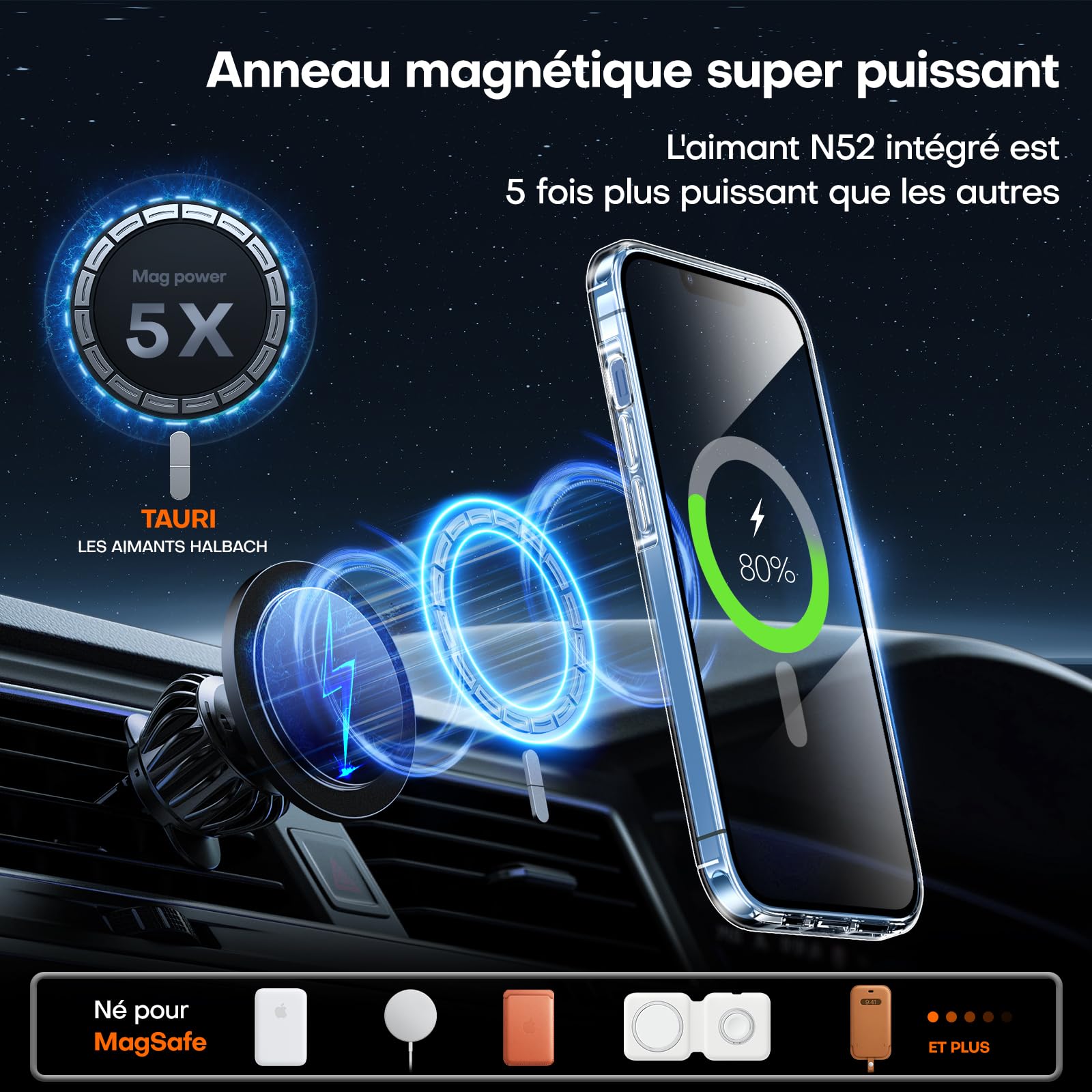 TAURI för iPhone 13 Pro Skal 6.1-Tum med Härdat Glas Skärmskydd, Kompatibelt med MagSafe, Militär kvalitet, [Icke-Gulning] Magnetisk Mobilskal Case - Klar