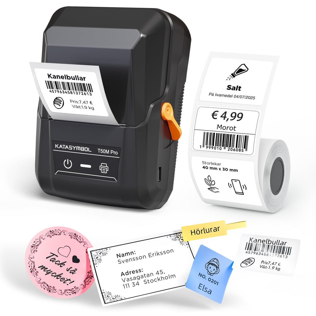 SUPVAN T50M Pro Etikettskrivare Innehåller 1 Rullar Vita Etiketter, Bluetooth Termisk Etikettmaskin, Smart App Med 40+ Teckensnitt, 150+ Mallar Och 700+ Ikoner För Hem, Kontor Och Skola