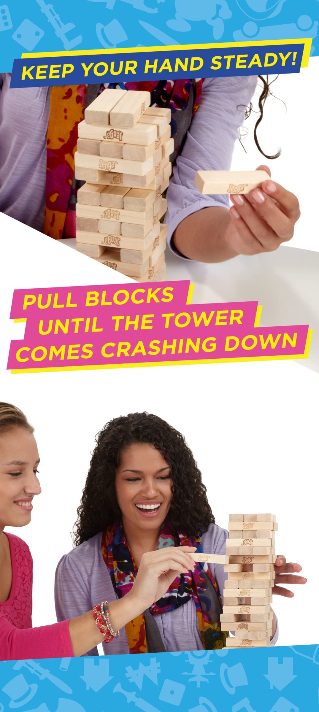 Klassiskt Jenga-spel, staplingsspel med träklossar