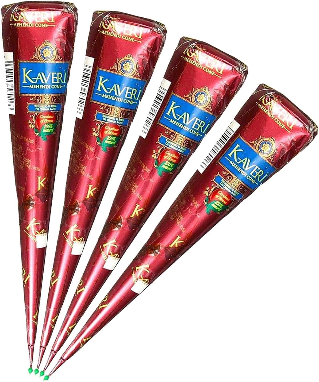 Henna Kaveri 100 % Natural Mehendi Cone 4 x 25 g, kemikaliefri, PPD-fri