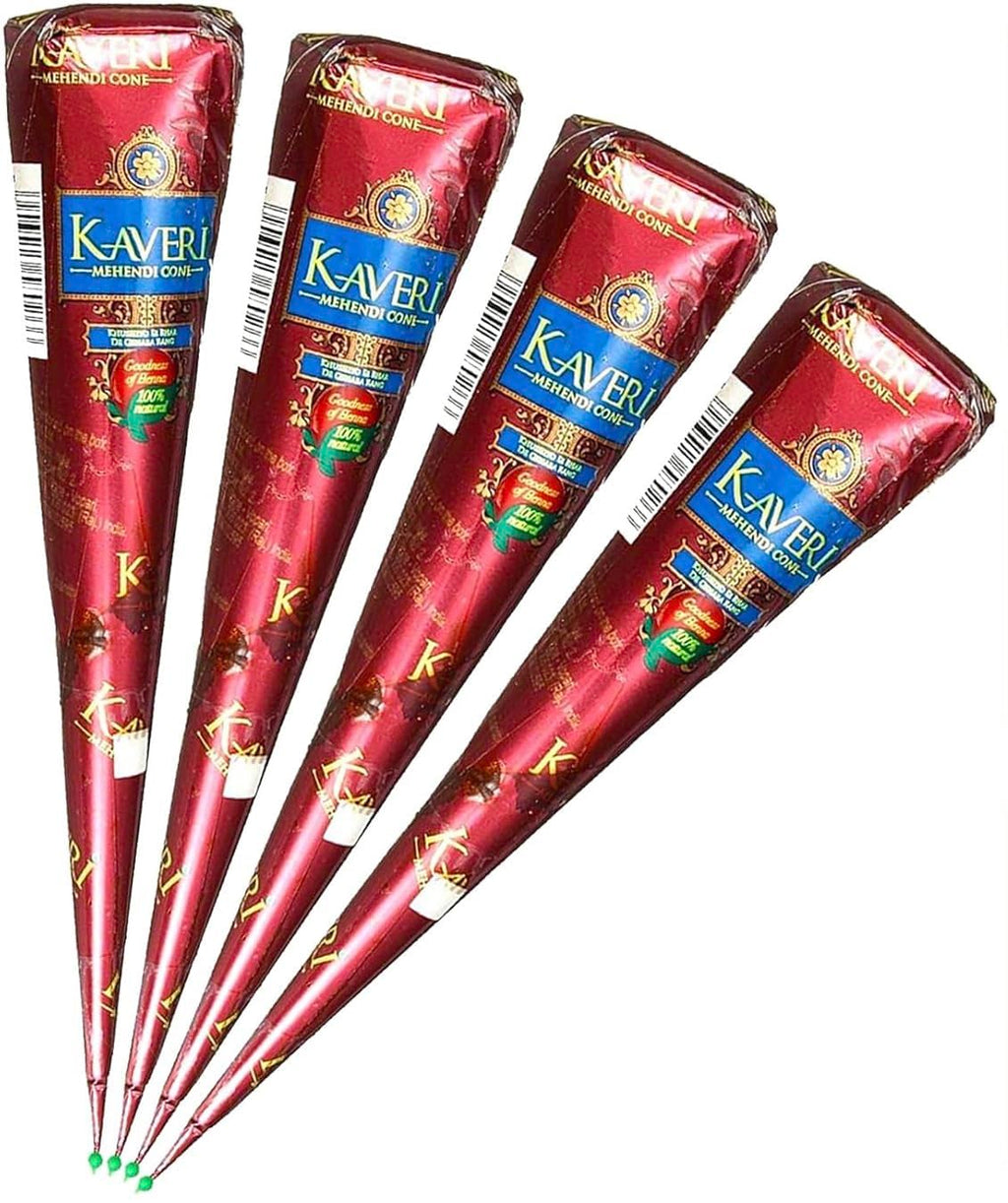 Henna Kaveri 100 % Natural Mehendi Cone 4 x 25 g, kemikaliefri, PPD-fri