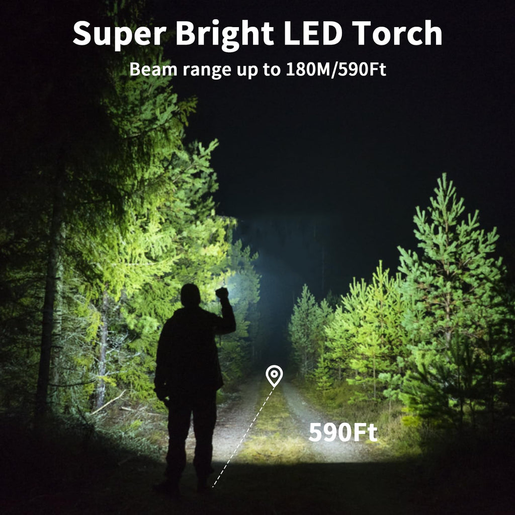 Uppladdningsbar LED-ficklampa, 2 000 lumen, extremt ljus LED-ficklampa med 3 lägen, mini ficklampa med lång livslängd, IP65 vattentät, för camping, fiske, nödsituationer