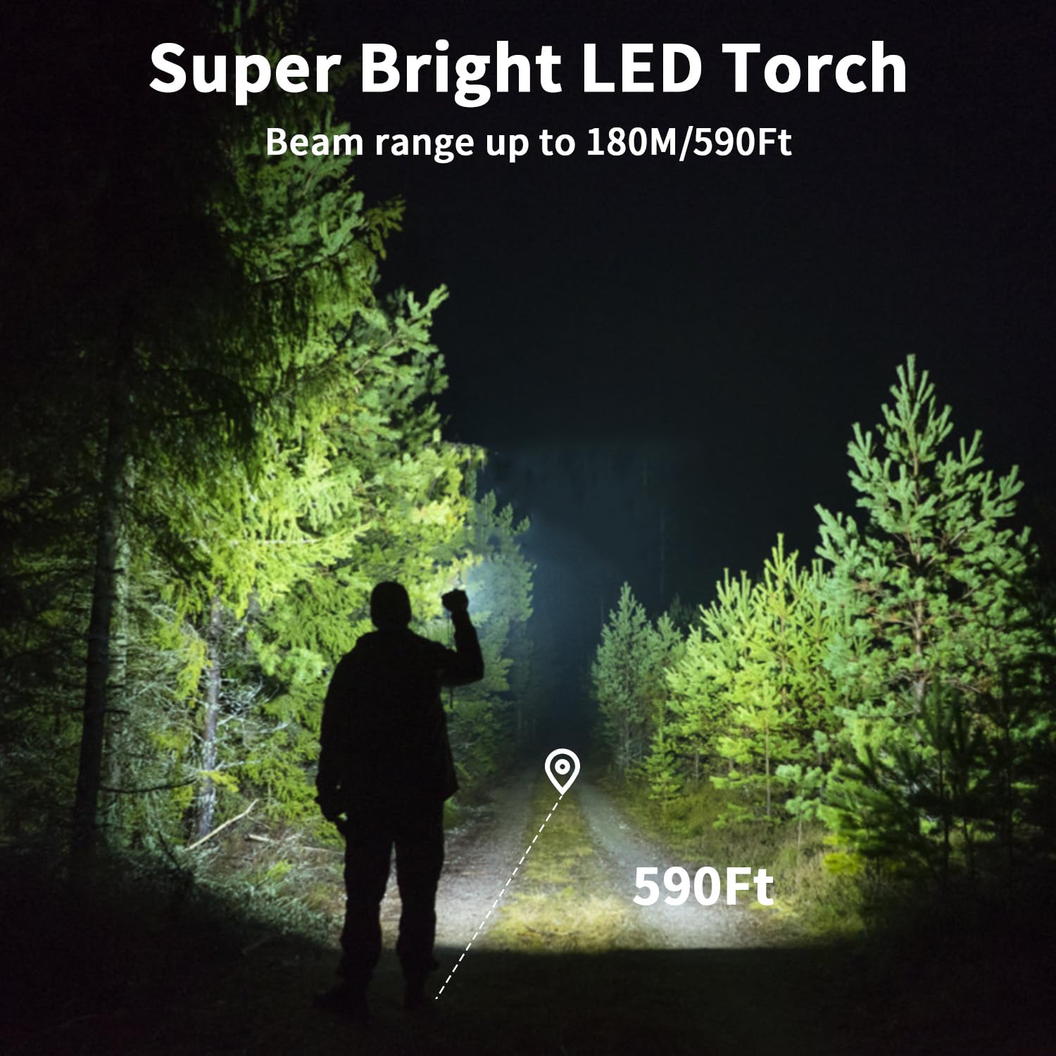 Uppladdningsbar LED-ficklampa, 2 000 lumen, extremt ljus LED-ficklampa med 3 lägen, mini ficklampa med lång livslängd, IP65 vattentät, för camping, fiske, nödsituationer
