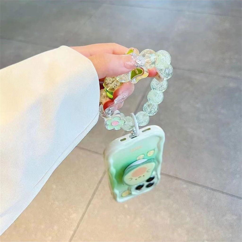 Emlivi iPhone 11 fodral med pärlarmband och blommor, mobiltelefonfodral, estetiskt, skyddsfodral, armband design, söt, avokado, stötfångare, skydd, mjukt silikon, TPU-flickfodral för iPhone 11, grön