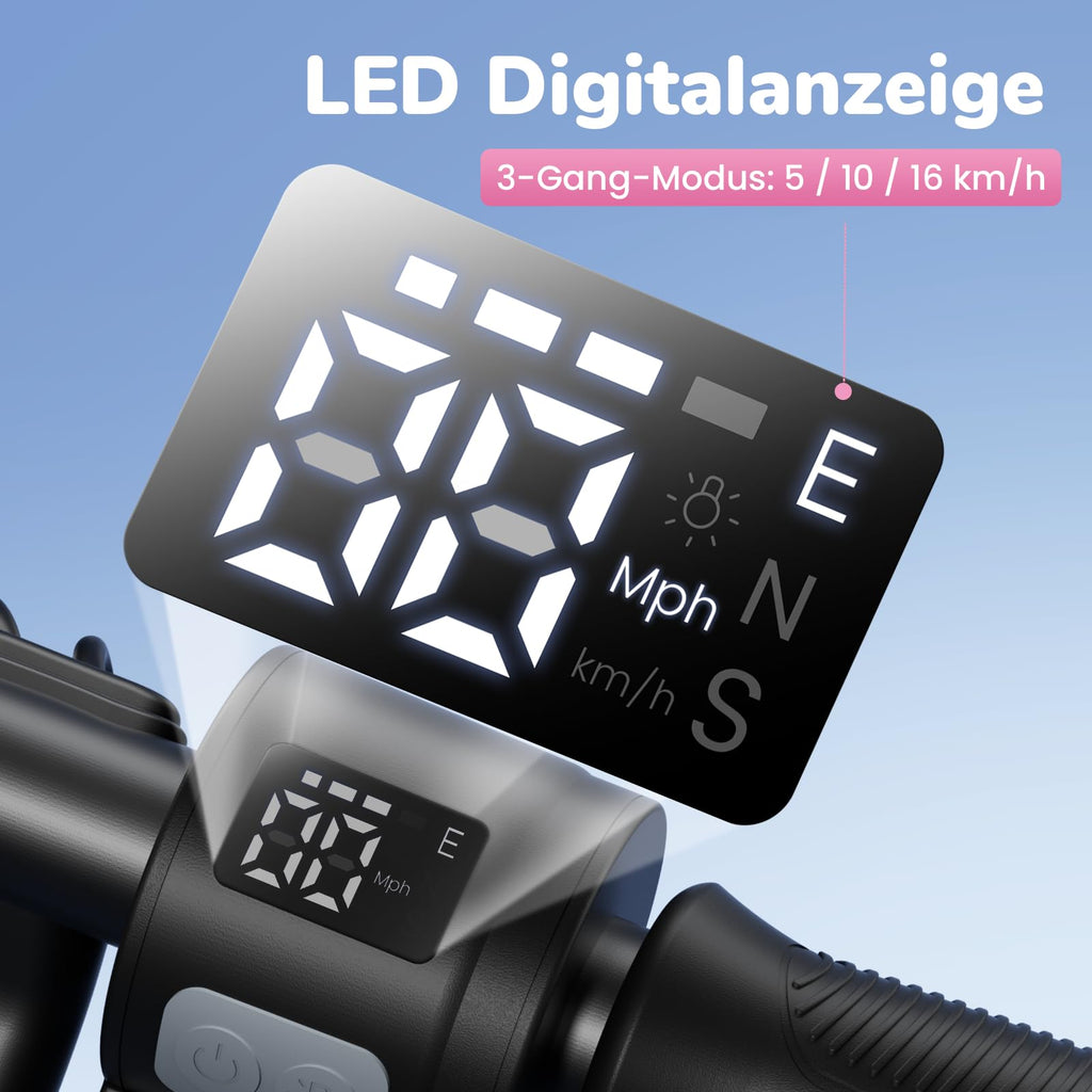 iScooter Elektrisk skoter för barn från 6 till 12 år, 3 körlägen (5, 10, 16 km/h), elektrisk skoter för barn med digital LED-display och 7 färgade lampor, barnskoter upp till 12 km (60 minuter