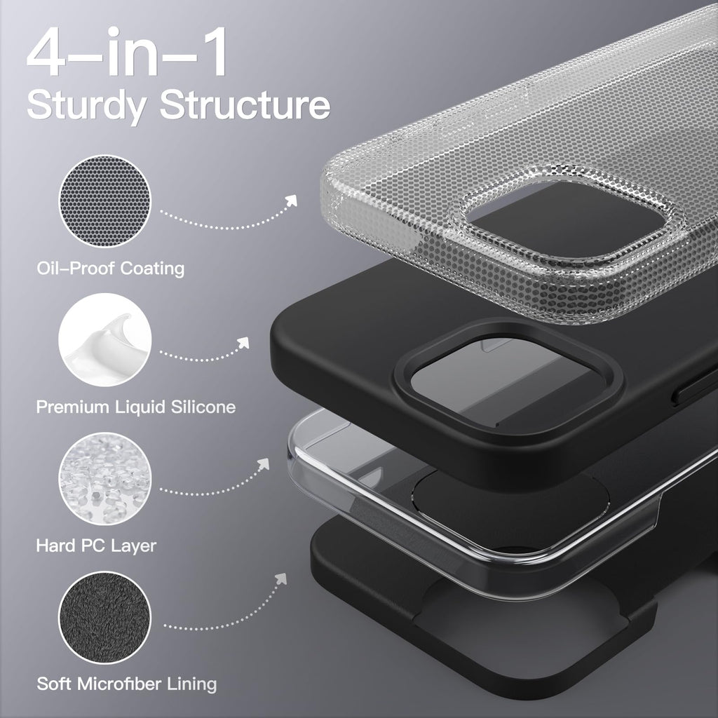 JETech Silikonskal för iPhone 13 Pro Max 6,7-Tums, Silky Soft Touch Skal med Hela Kroppen, Stötsäker Skal med Mikrofiberfoder (Svart)