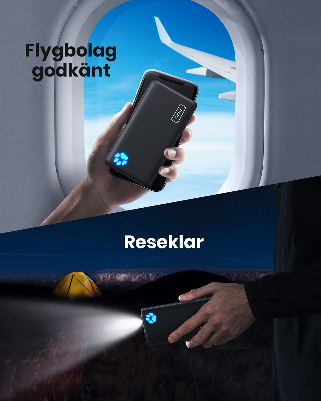 INIU Power Bank, USB C 10000mAh Slimmest Triple 3A High-Speed Powerbank, Bärbar Laddare med Flashlight Kompatibel med iPhone 15 14 13 12 11 Pro Max Samsung S20 Google LG iPad Huawei Airpods etc