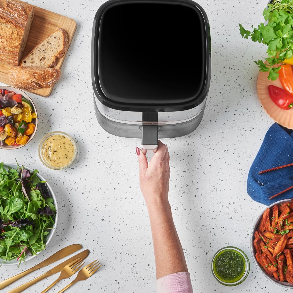 Russell Hobbs Air Fryer 4.3L Rapid Airfryer [Kompakt design, 9 program] satisfry Diskmaskinssäkra delar, max 200°C, Oljefri matlagning, Pekskärm, Varmhållning, Stek, Baka, Grill 27610-56