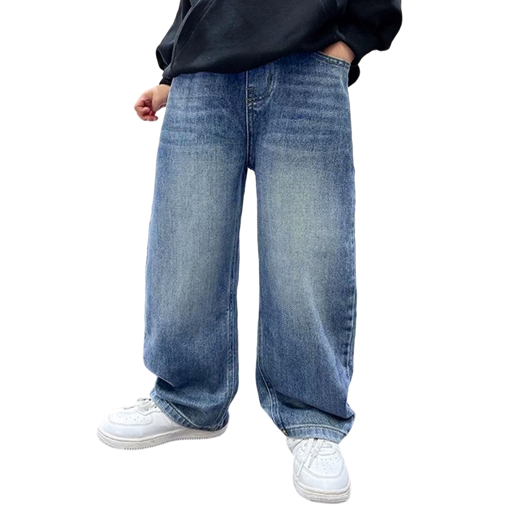 Baggy jeans pojkar vardaglig elastisk midja breda ben Y2k denimbyxor vintage streetwear byxor lös passform träningsbyxa