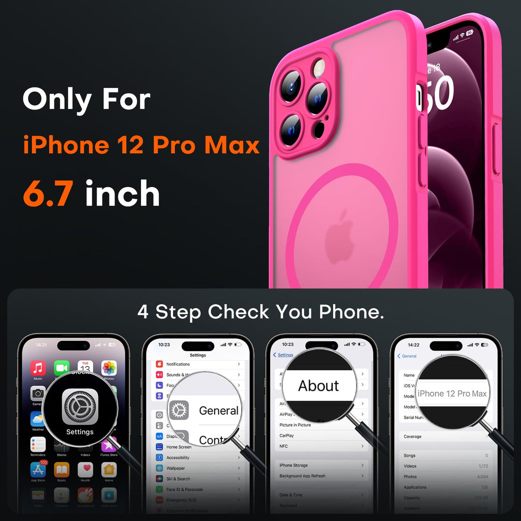 TOCOL Skal för iPhone 12 Pro Max, Kameraskydd, Integrerad Magnetring, Kompatibel med Magsafe, Fallskydd, Genomskinlig Matt Baksida, Rosa