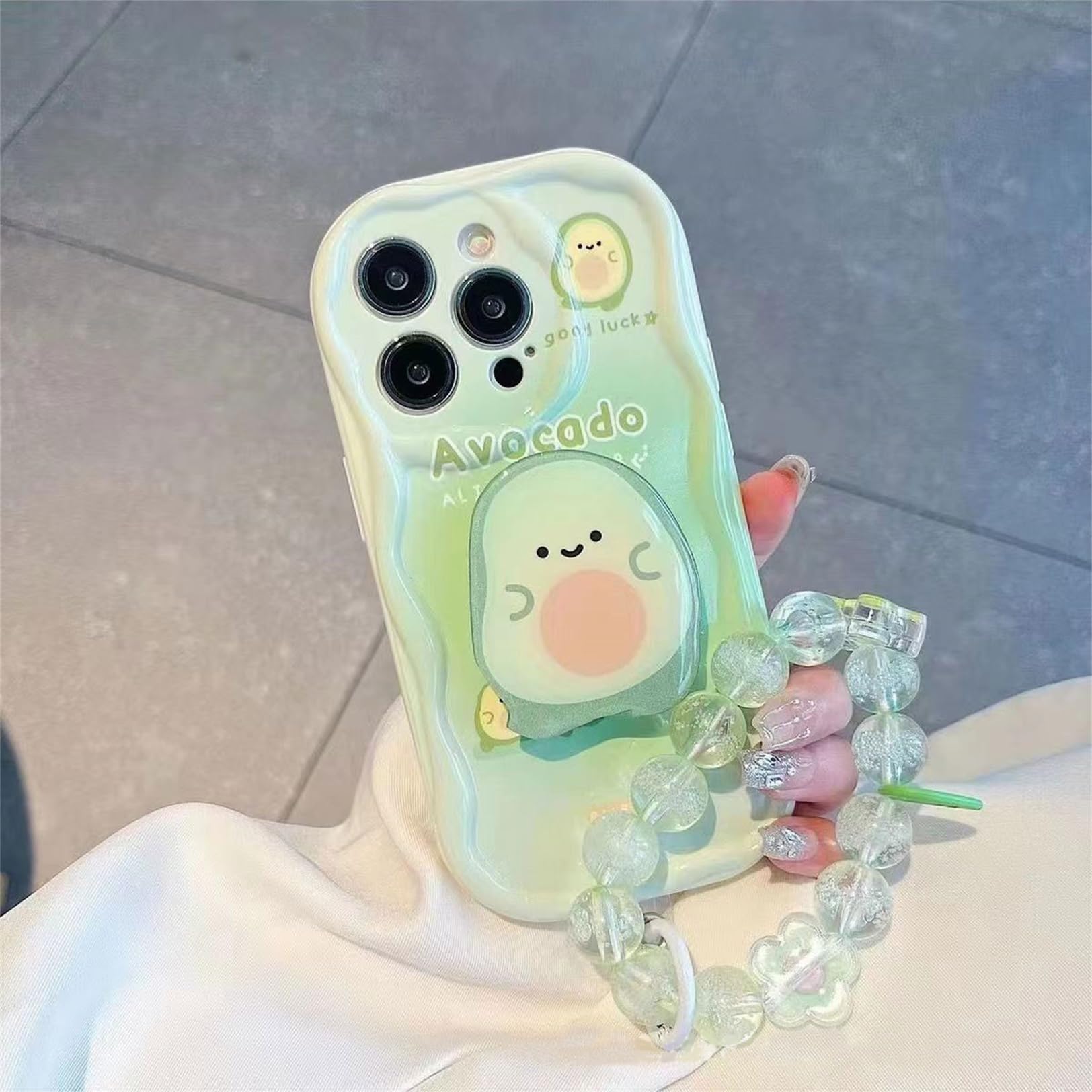 Emlivi iPhone 11 fodral med pärlarmband och blommor, mobiltelefonfodral, estetiskt, skyddsfodral, armband design, söt, avokado, stötfångare, skydd, mjukt silikon, TPU-flickfodral för iPhone 11, grön