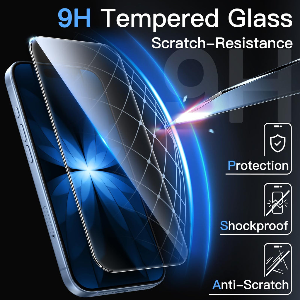 JETech Skärmskydd för iPhone 17 6,3-Tum, Härdat Glasfilm med Enkelt Installation Verktyg, 9H Hårdhet, Skal-Vänligt, 3-Pack