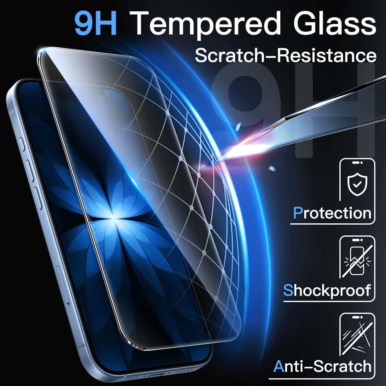 JETech Skärmskydd för iPhone 17 6,3-Tum, Härdat Glasfilm med Enkelt Installation Verktyg, 9H Hårdhet, Skal-Vänligt, 3-Pack