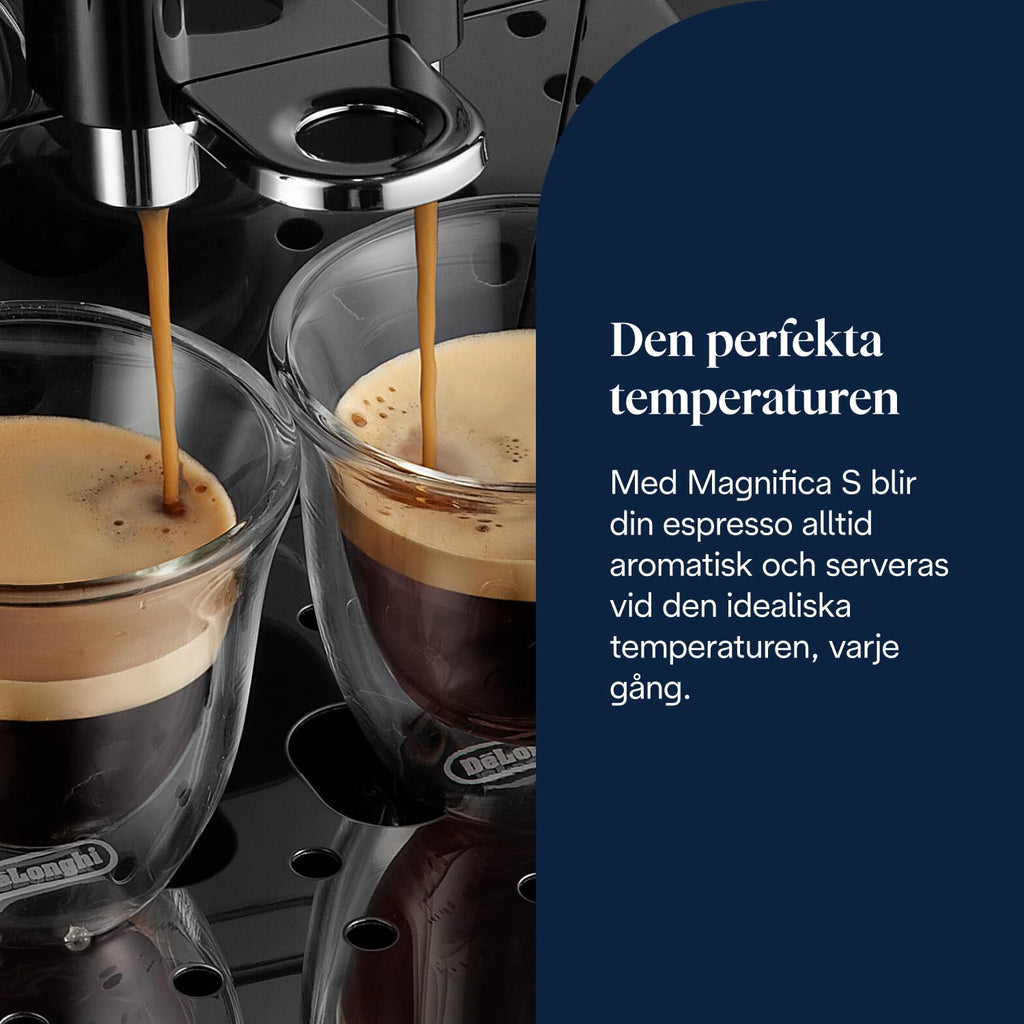 De'Longhi Magnifica S, Automatisk Kaffemaskin från Böna till Kopp, Espresso- och Cappuccinomaskin, ECAM22.110.B, Svart