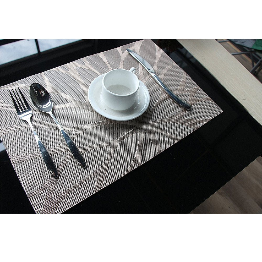 Fontisk uppsättning av 6 bordsunderlägg 30 x 45 cm, halkfria, tvättbara, PVC-bordsmattor, rivsäkra, värmebeständiga, smutsavvisande och tvättbara bordsunderlägg för kök, matbord kaki