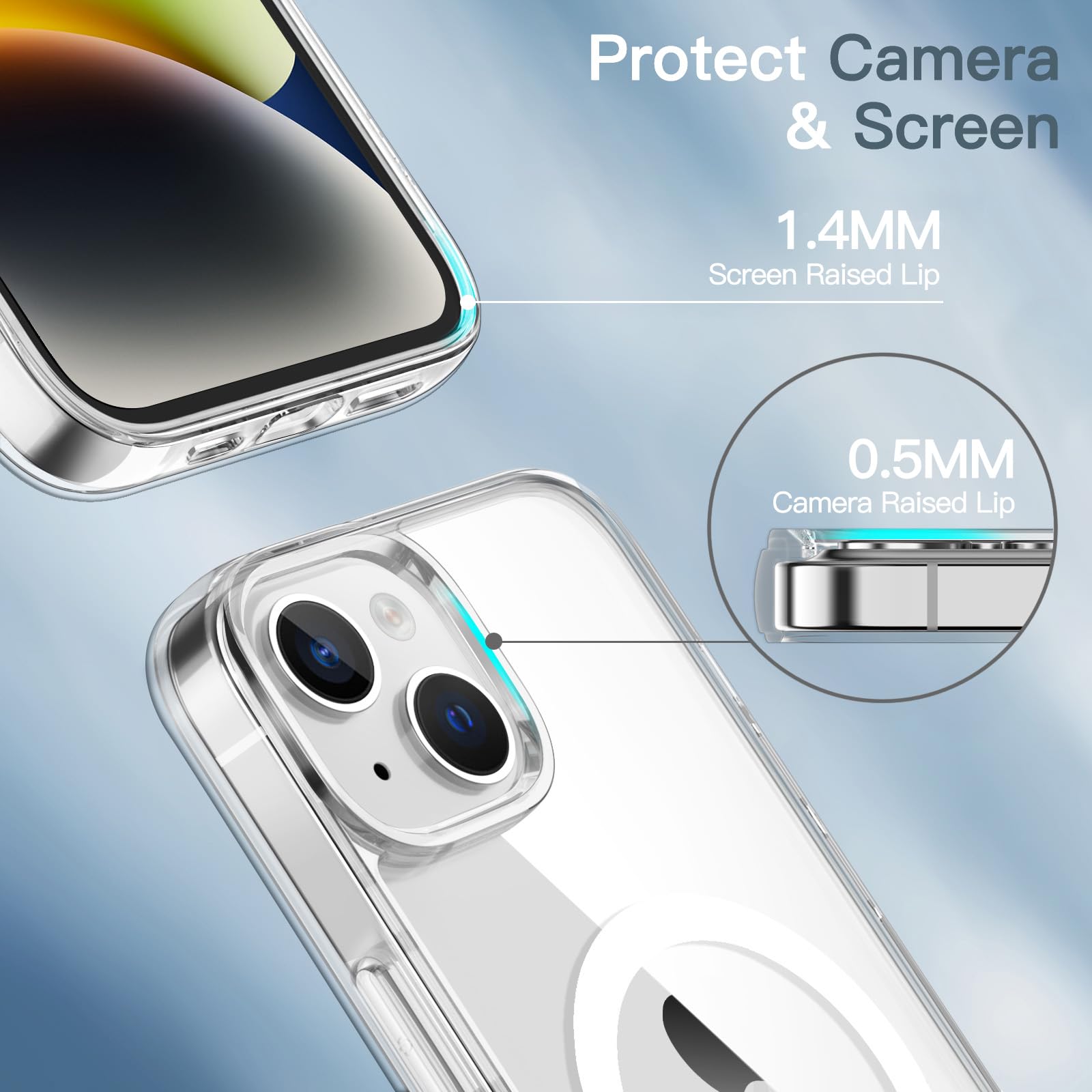 JETech Magnetisk Skal för iPhone 14 6,1 Tum Kompatibel med MagSafe Trådlös Laddning, Stötskyddad Telefon Bumper Case, Repfri Klar Tillbaka (Klar)