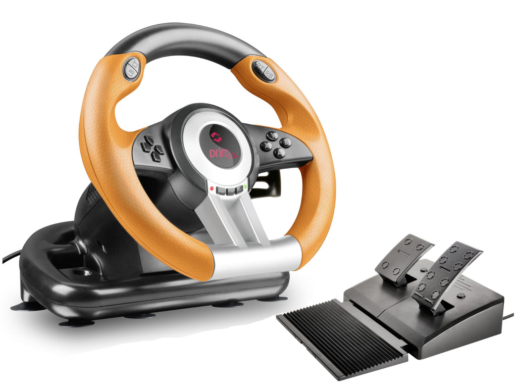 Speedlink DRIFT OZ Racing Wheel – Gaming-ratt med USB-anslutning för PC/dator, pedaler för gas och broms, svart-orange