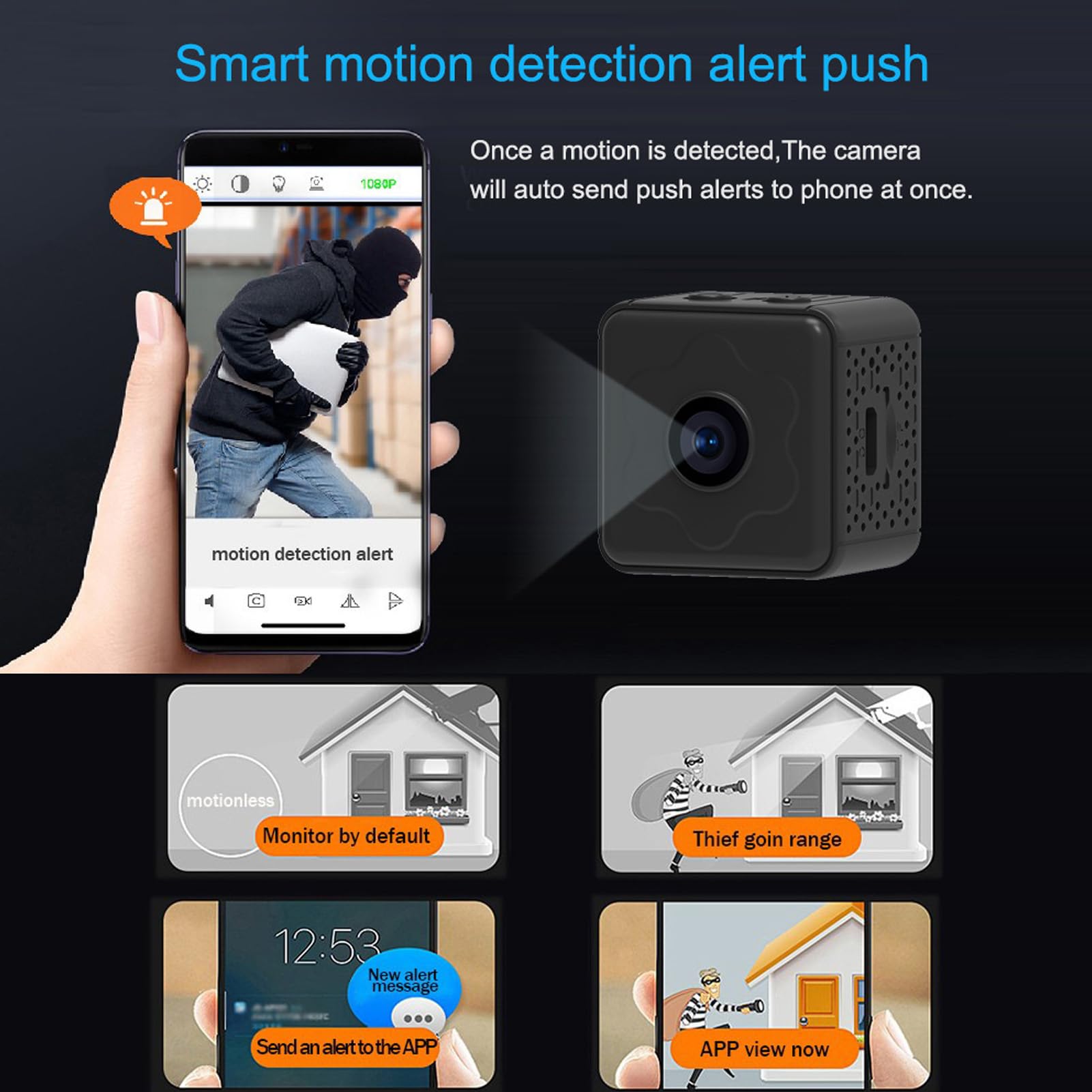 Dold Spionkamera, 1080P Trådlös WiFi Liten Kamera med Rörelsedetektion, Mörkerseende, 2-vägs Samtal, Magnetisk Montering, Loopvideo, Vidvinkelvideo, APP