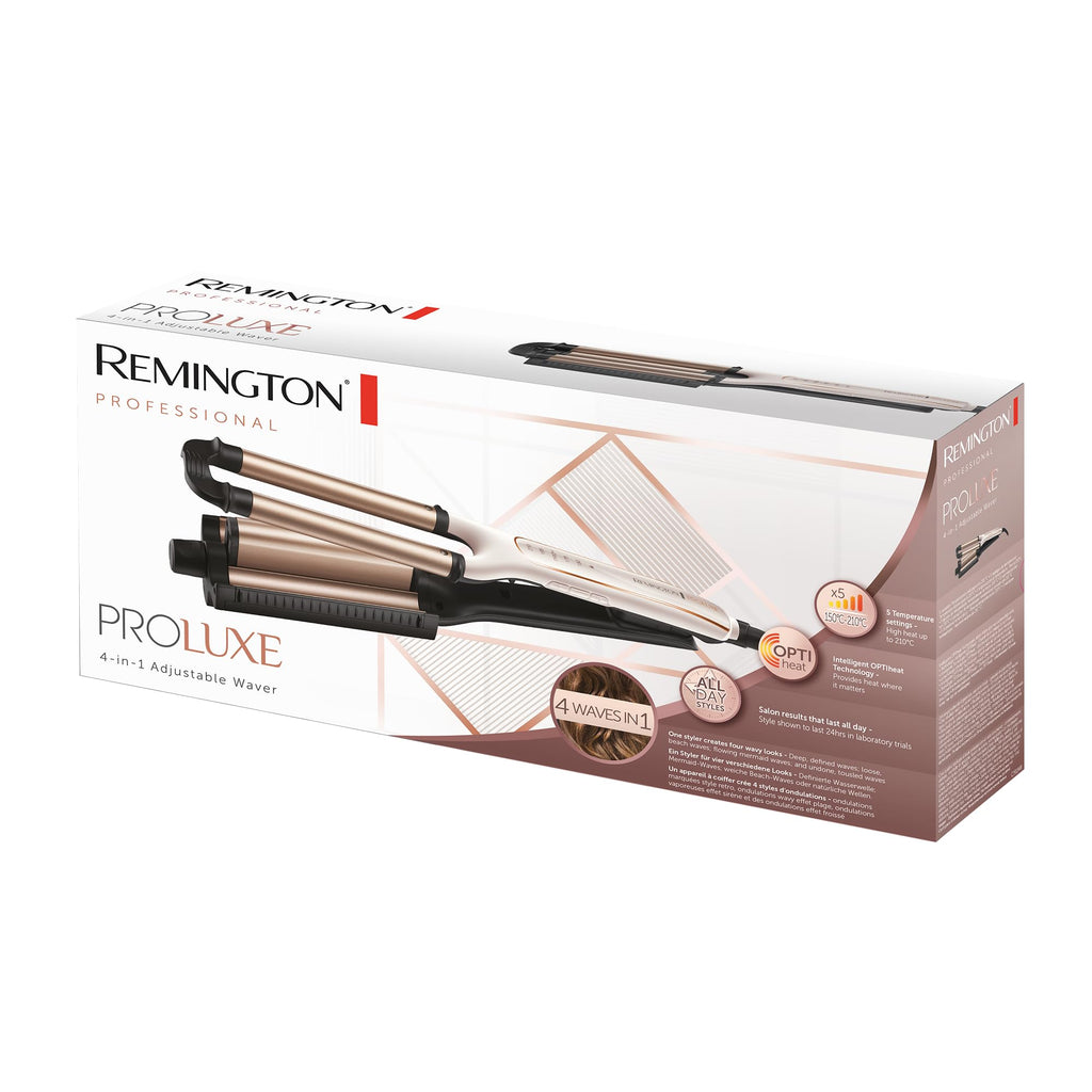 Remington 4-i-1 vågtång, justerbar för olika stilar, upp till 210°C, PRO+ innebär 185°c, keramisk beläggning med sträv yta för bättre grepp, 30 sek uppvärmning, 3m sladd, Proluxe CI91AW