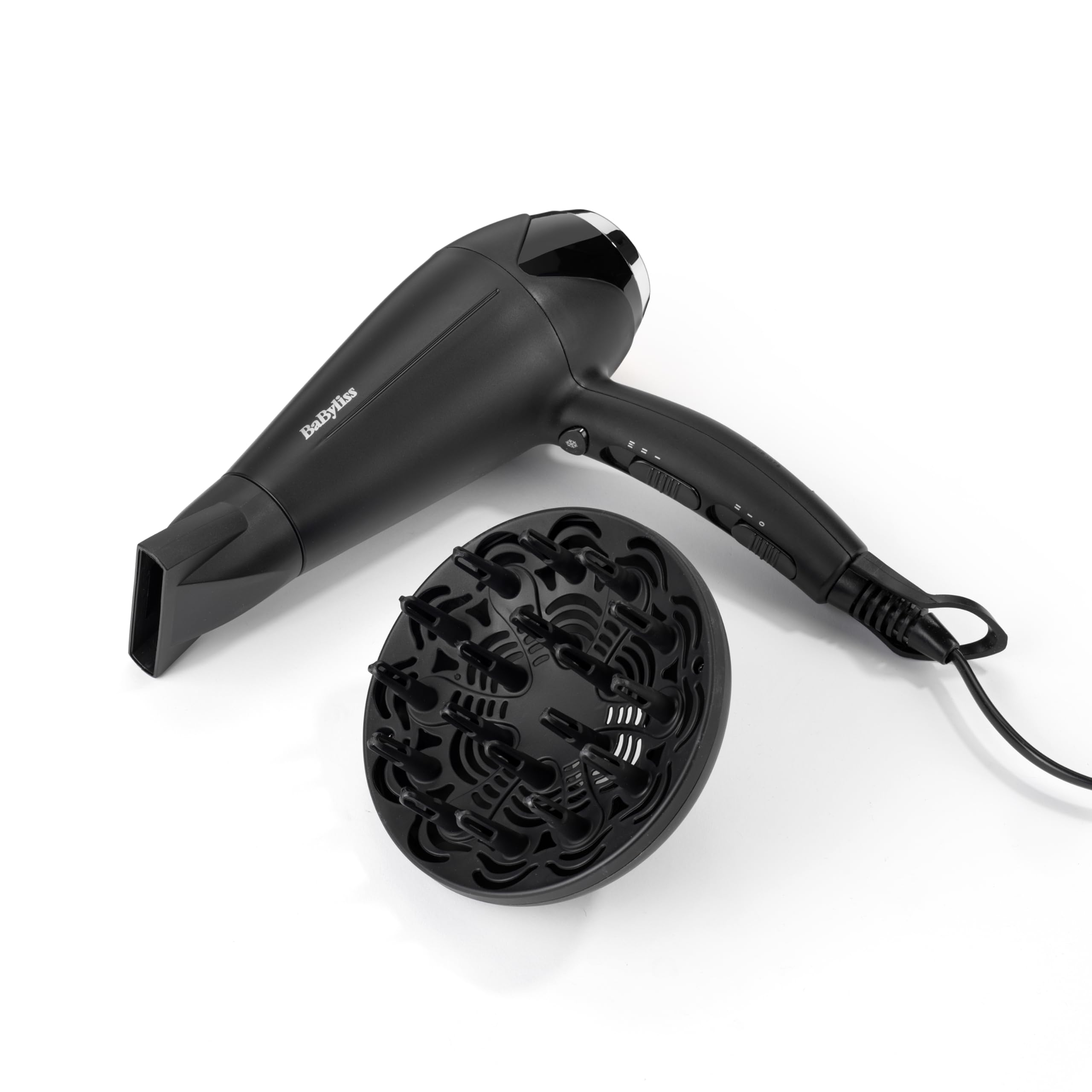 BaByliss Turbo Smooth Hårfön - 2200 W Kraftfull Hårtork, Stor Diffuser, Joniserad Frissfri Styling, 3 Värme- & 2 Hastighetsinställningar, Svart, D572DE