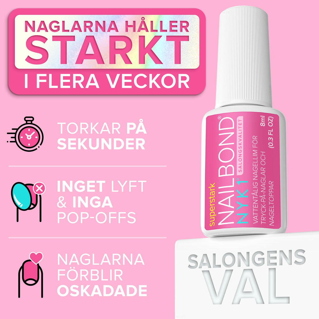 NYK1 Extrastarkt Nagellim Med Borste (8ml) Nail Bond Borste På Nagellim Extra Starkt För Akryl Tips Spiktips Nageltips, Konstgjorda Naglar Och Falska Naglar - Svampdämpande Falskt Nagellim