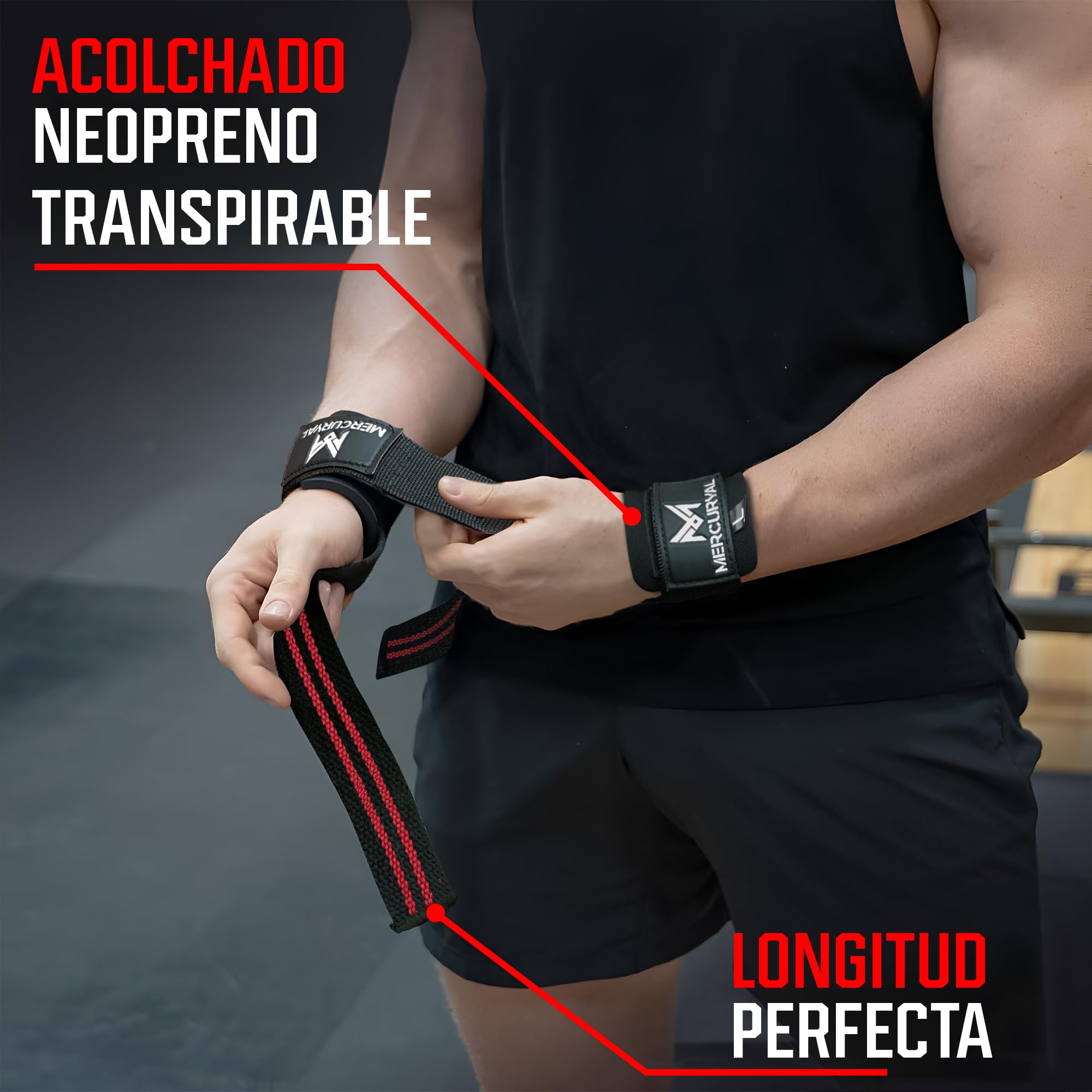 MERCURYAL Straps Gym med viktlyftning och powerlifting handledsrem - Gym armband - Lyftning Straps - Grip Remmar - Gym Grip Grips för Död Vikt (Svart)