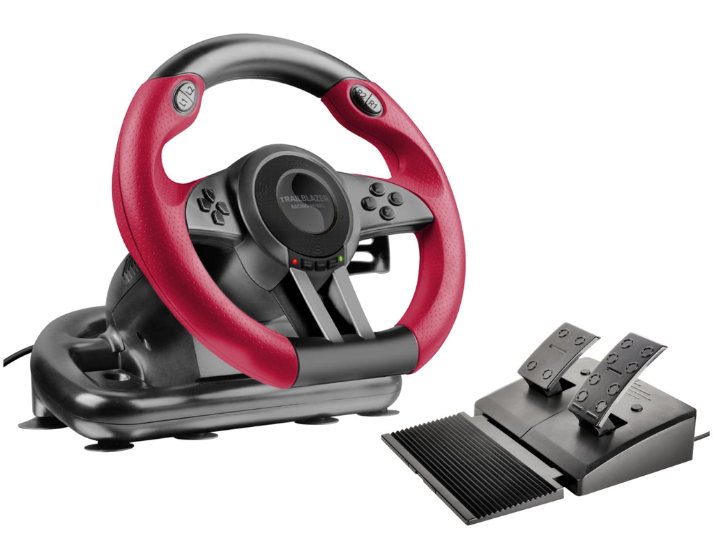 Speedlink TRAILBLAZER Racing Wheel – ratt för PS3/PS4, Xbox Series X/S/One, Nintendo Switch och PC, växlingspaddlar och växelspak, justerbara pedaler, svart-röd