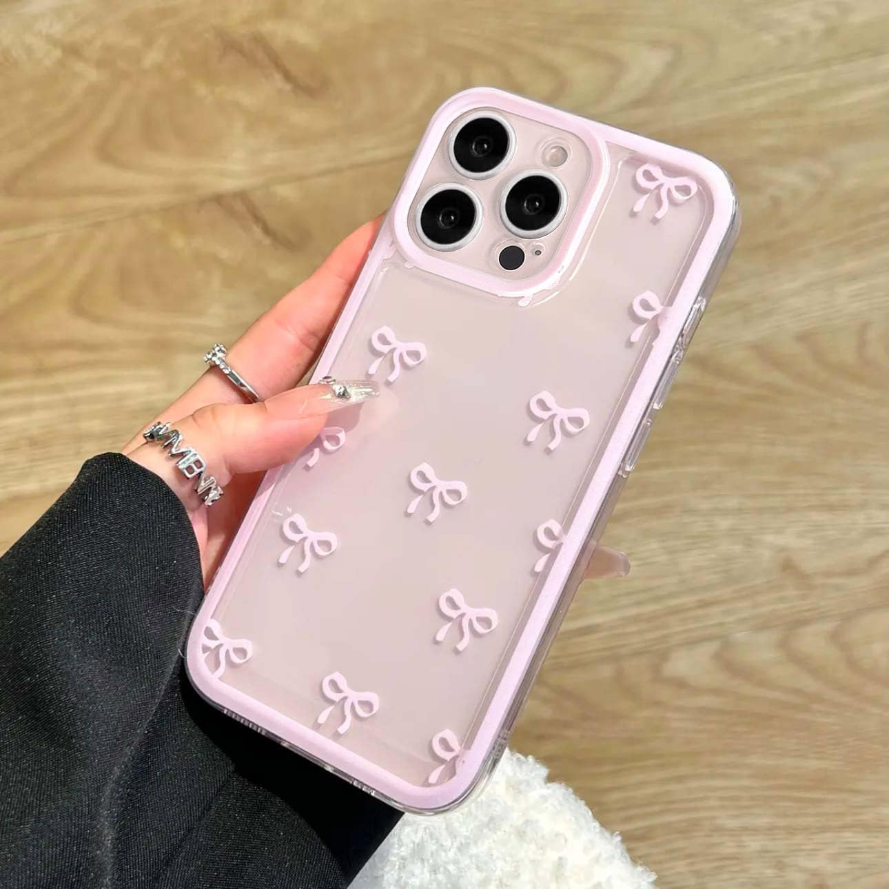 Eyzutak Fodral för iPhone 13 Pro Max, klart, sött rosettmönster, estetiskt transparent telefonskal, upphöjt kameraskydd, elegant, tunt, mjukt, hållbart, skyddande TPU-skal, för kvinnor, flickor, rosa